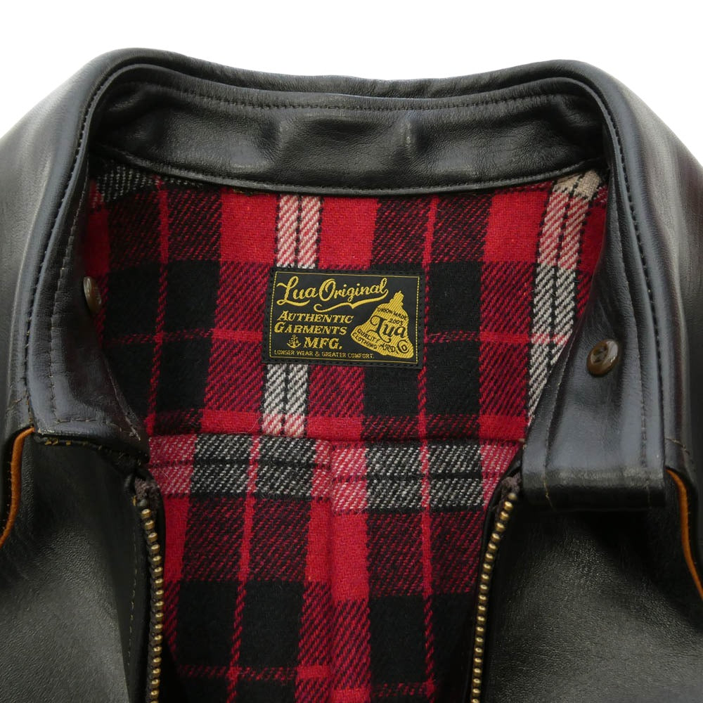 ワイツーレザー × Lua ルア Eco Horse Single Riders 茶芯 ホースハイド レザー シングル ライダース ジャケット ブラック系 36【中古】