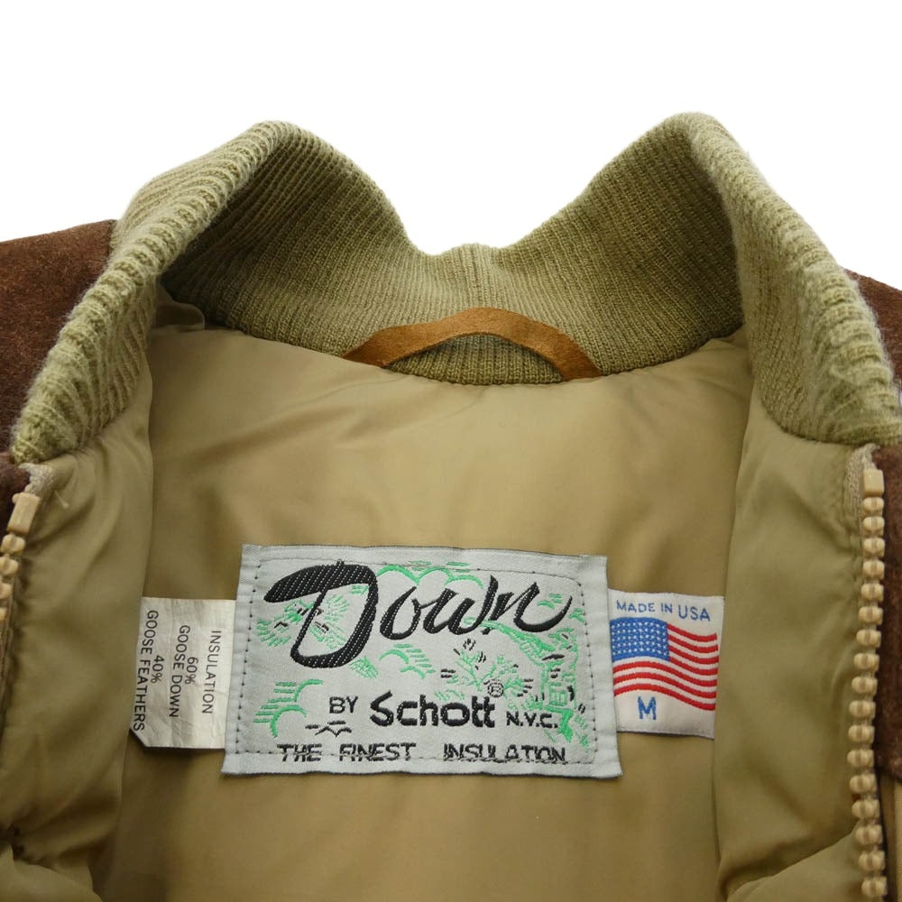 schott ショット 996D suede Leather Yoke Down Jacket スエードレザー ヨーク ダウンジャケット ベージュ系 M【中古】