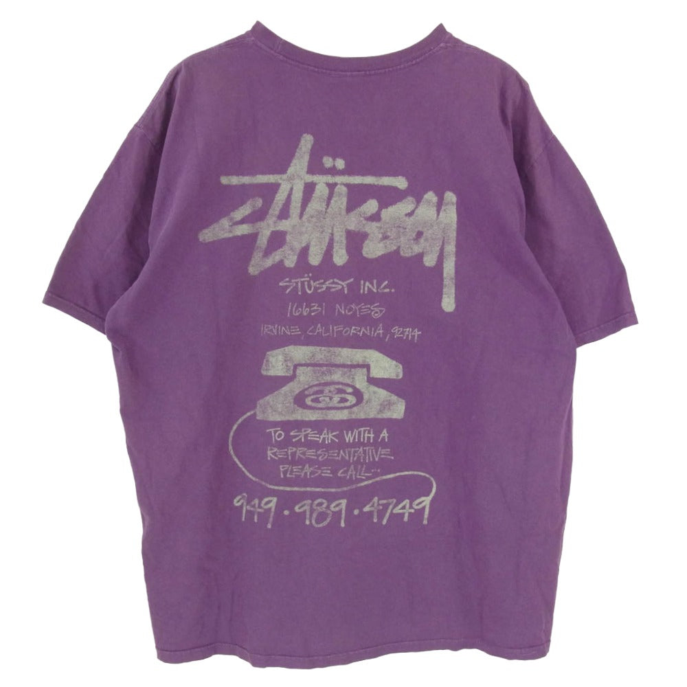 STUSSY ステューシー Old Phone Tee Pigment Dyed ピグメントダイ オールドフォン プリント Tシャツ 半袖カットソー パープル系 XL【中古】