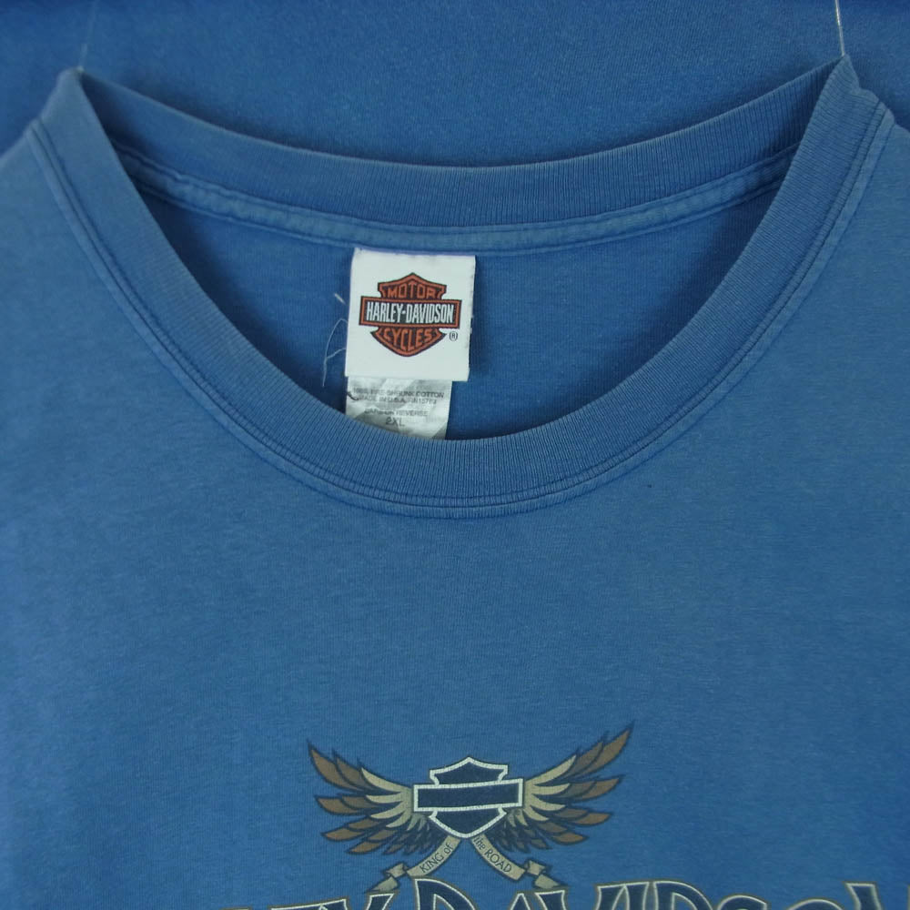 HARLEY DAVIDSON ハーレーダビッドソン 00's ロゴプリント Tシャツ 半袖 カットソー コットン アメリカ製 ブルー系 2XL【中古】