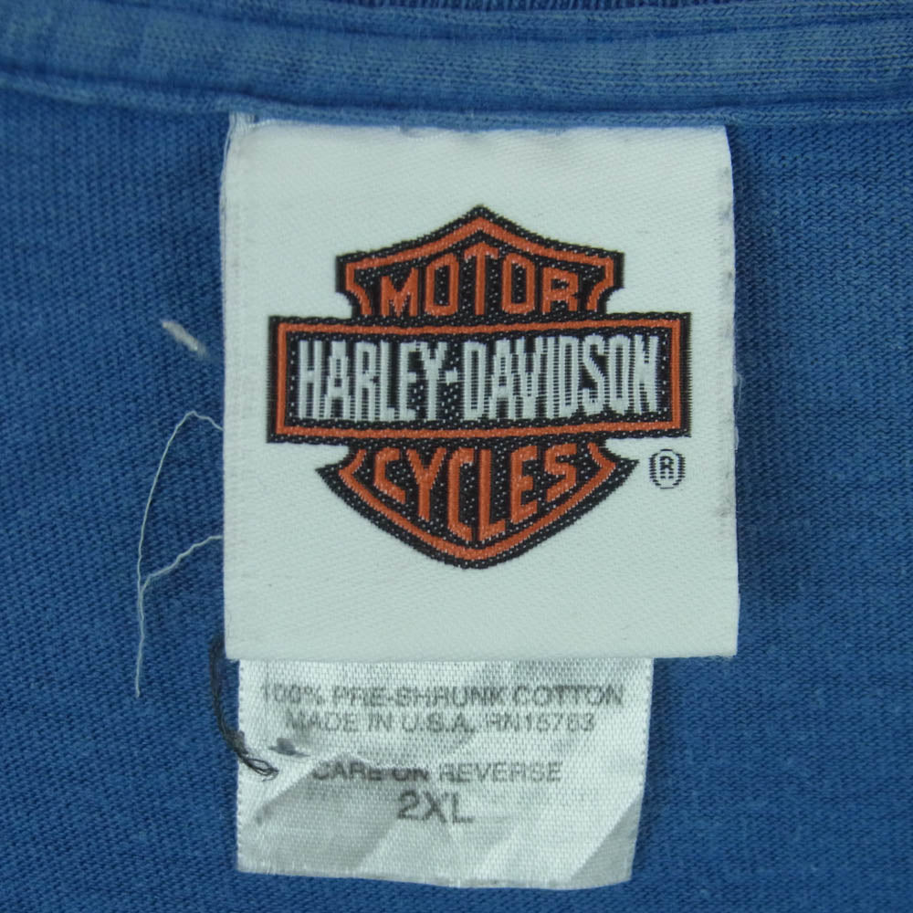 HARLEY DAVIDSON ハーレーダビッドソン 00's ロゴプリント Tシャツ 半袖 カットソー コットン アメリカ製 ブルー系 2XL【中古】