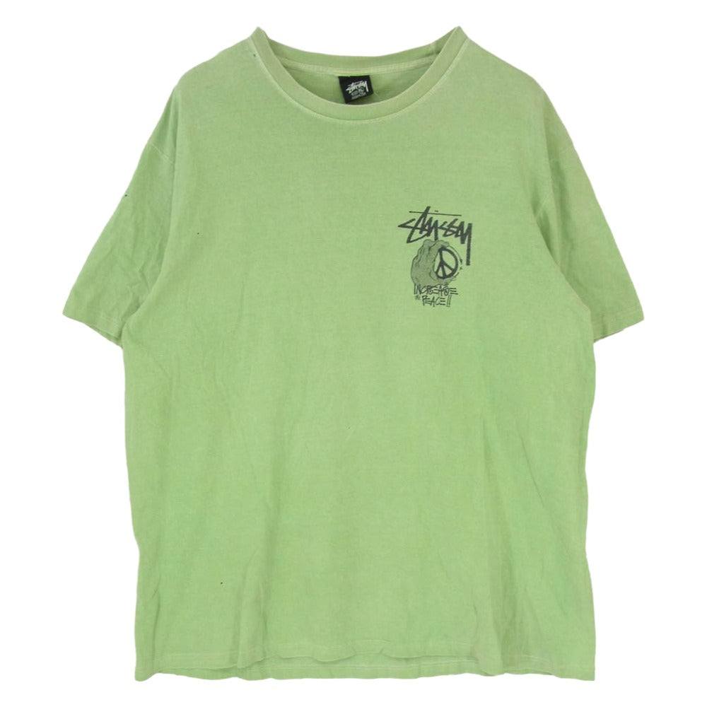 STUSSY ステューシー USA製 PEACE HAND ピースハンド プリント Tシャツ 半袖カットソー グリーン系 XL【中古】