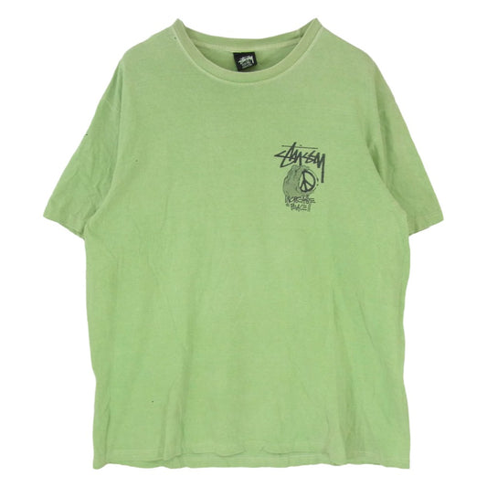 STUSSY ステューシー USA製 PEACE HAND ピースハンド プリント Tシャツ 半袖カットソー グリーン系 XL【中古】