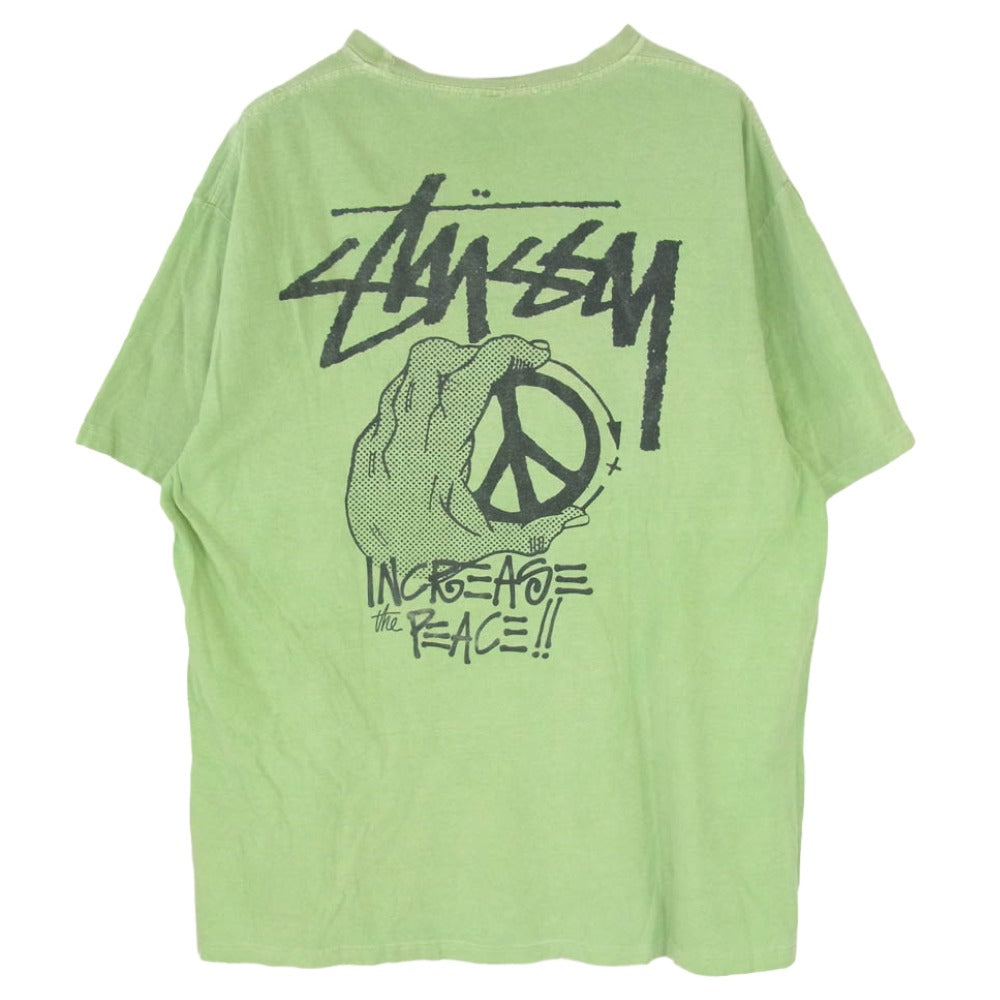 STUSSY ステューシー USA製 PEACE HAND ピースハンド プリント Tシャツ 半袖カットソー グリーン系 XL【中古】