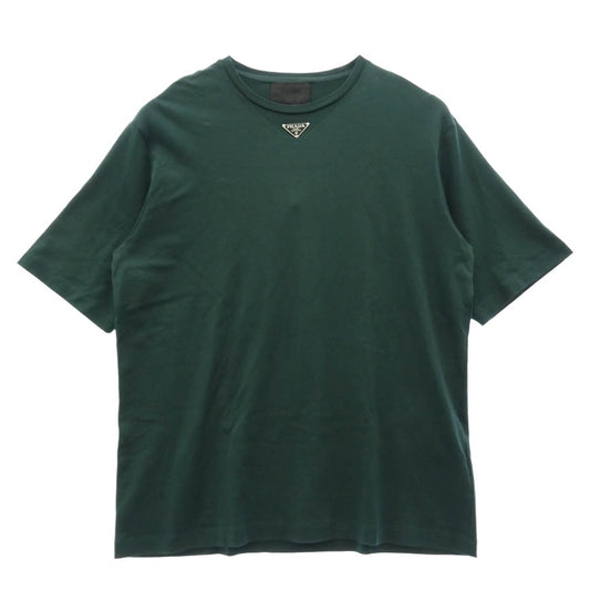 PRADA プラダ ujn861 三角ロゴプレート トライアングルロゴ オーバーサイズ クルーネック 半袖 Tシャツ カットソー グリーン系 XL【美品】【中古】