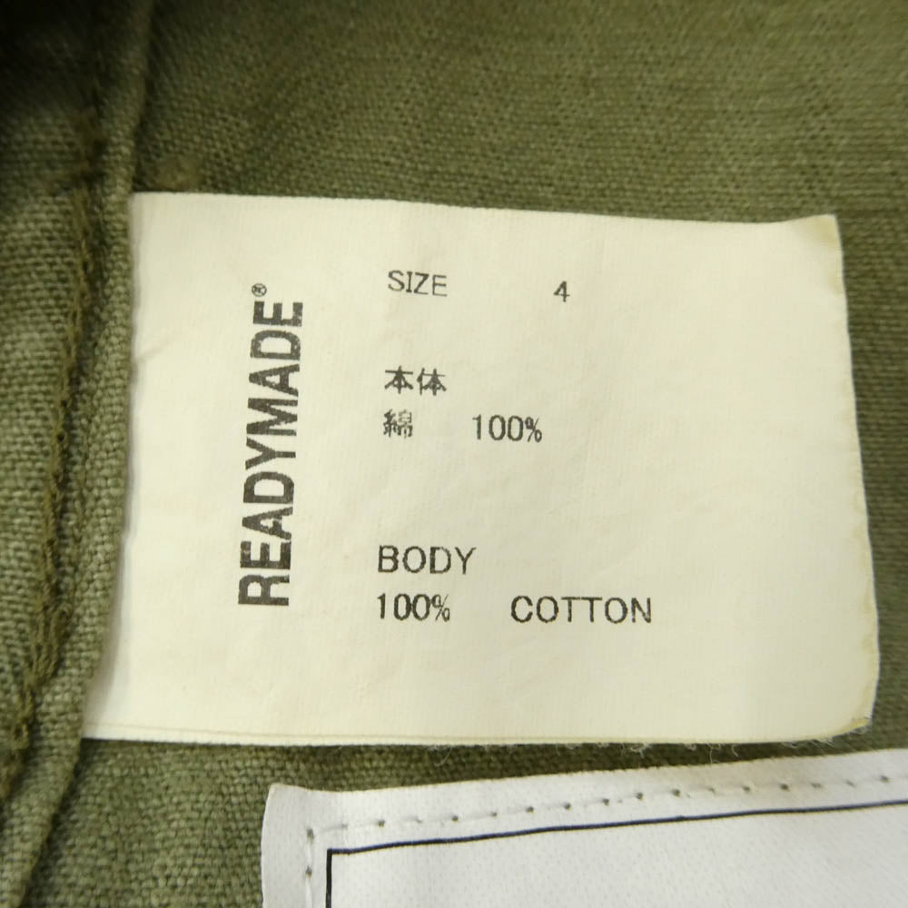 READY MADE レディメイド 24AW RE-CO-KH-00-00-259 HERINGBONE SHIRT JACKET ピースマークステンシル ヴィンテージ加工 ヘリンボーン ミリタリー シャツ ジャケット カーキ系 4【中古】