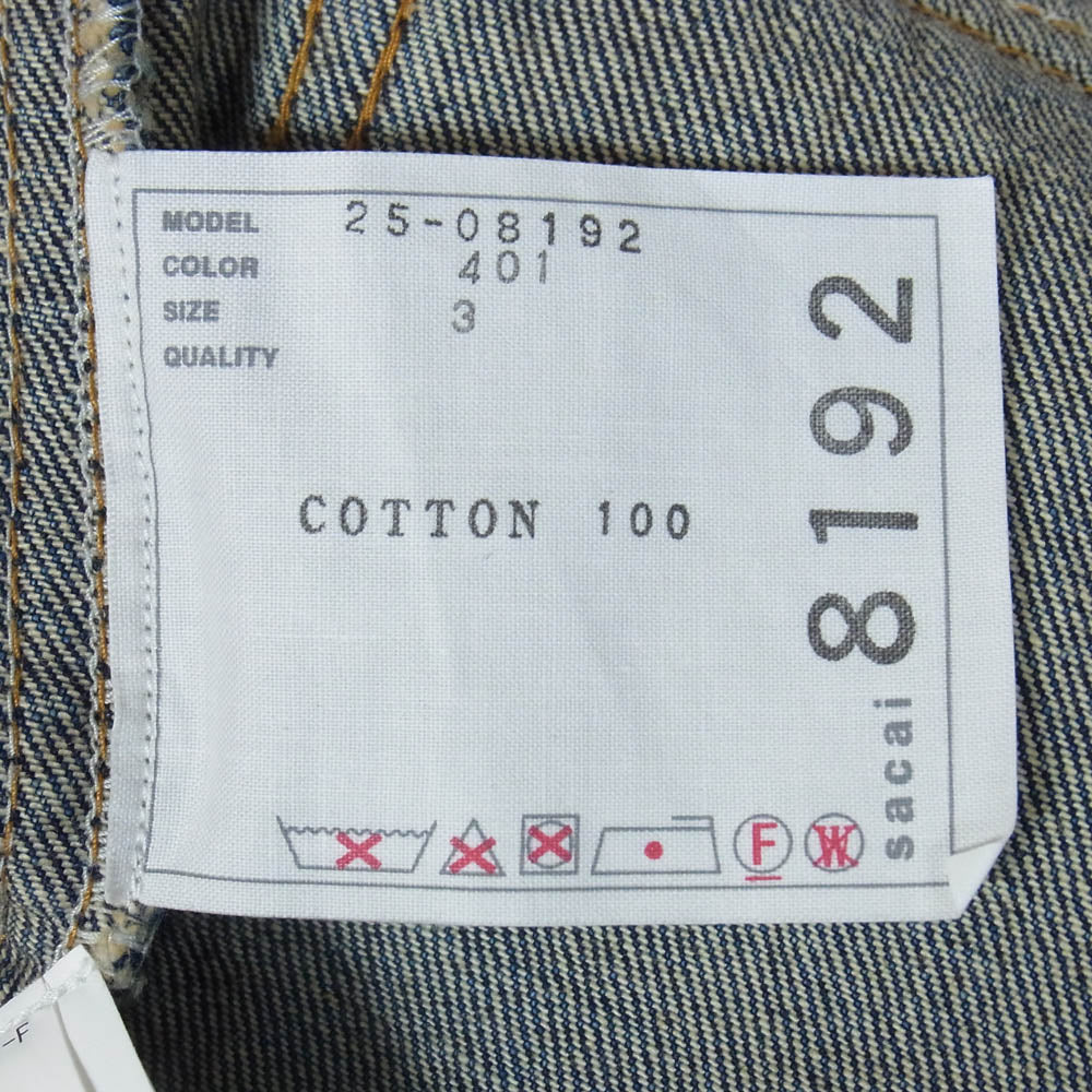 Sacai サカイ 25SS 25-08192 DENIM TANK デニム ベスト タンクトップ インディゴブルー系 3【美品】【中古】
