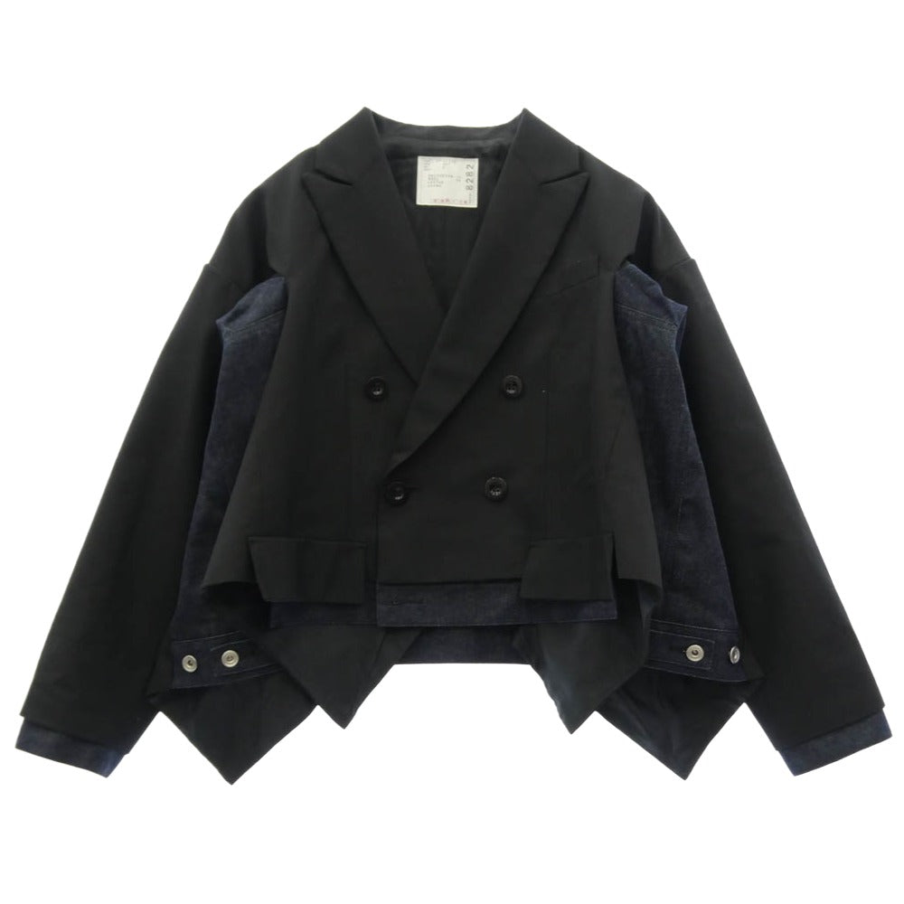 Sacai サカイ 26SS 26-08282 Suiting x Denim Jacket ドッキング テーラード デニムジャケット ショート ブルゾン ブラック系 2【中古】