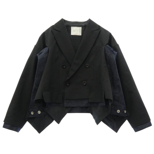 Sacai サカイ 26SS 26-08282 Suiting x Denim Jacket ドッキング テーラード デニムジャケット ショート ブルゾン ブラック系 2【中古】