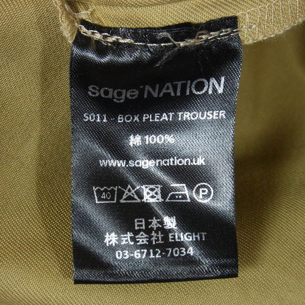 セイジネーション S011 BOX PLEAT TROUSER ボックス プリーツ ワイド トラウザーズ パンツ ベージュ SAND XL【極上美品】【中古】