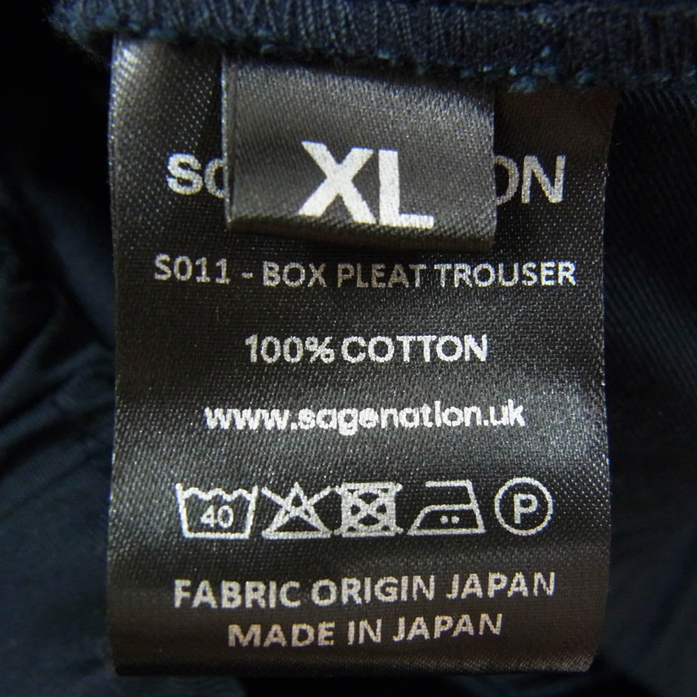 セイジネーション S011 BOX PLEAT TROUSER ボックス プリーツ ワイド トラウザーズ パンツ ネイビー ネイビー系 XL【極上美品】【中古】