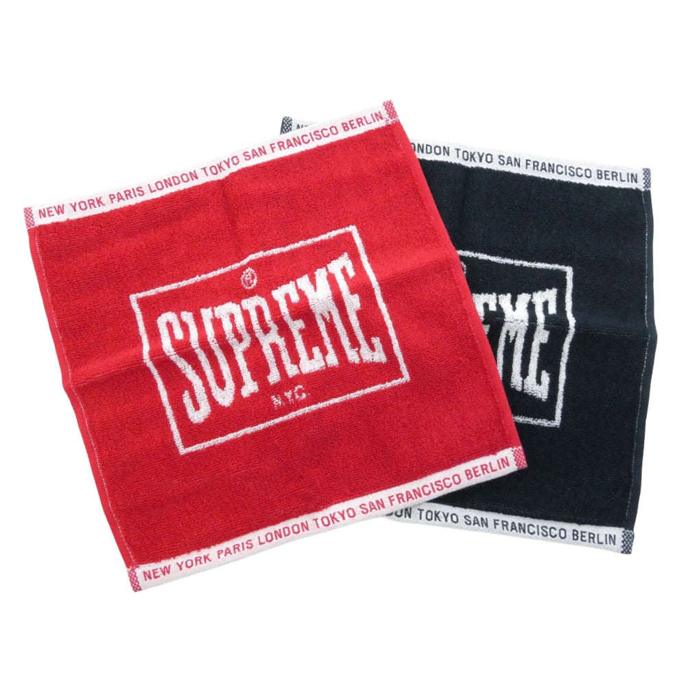 Supreme シュプリーム 23SS Imabari Pocket Folding Towels ポケット 今治タオル 2枚セット ブラック系 レッド系 25×25cm【極上美品】【中古】