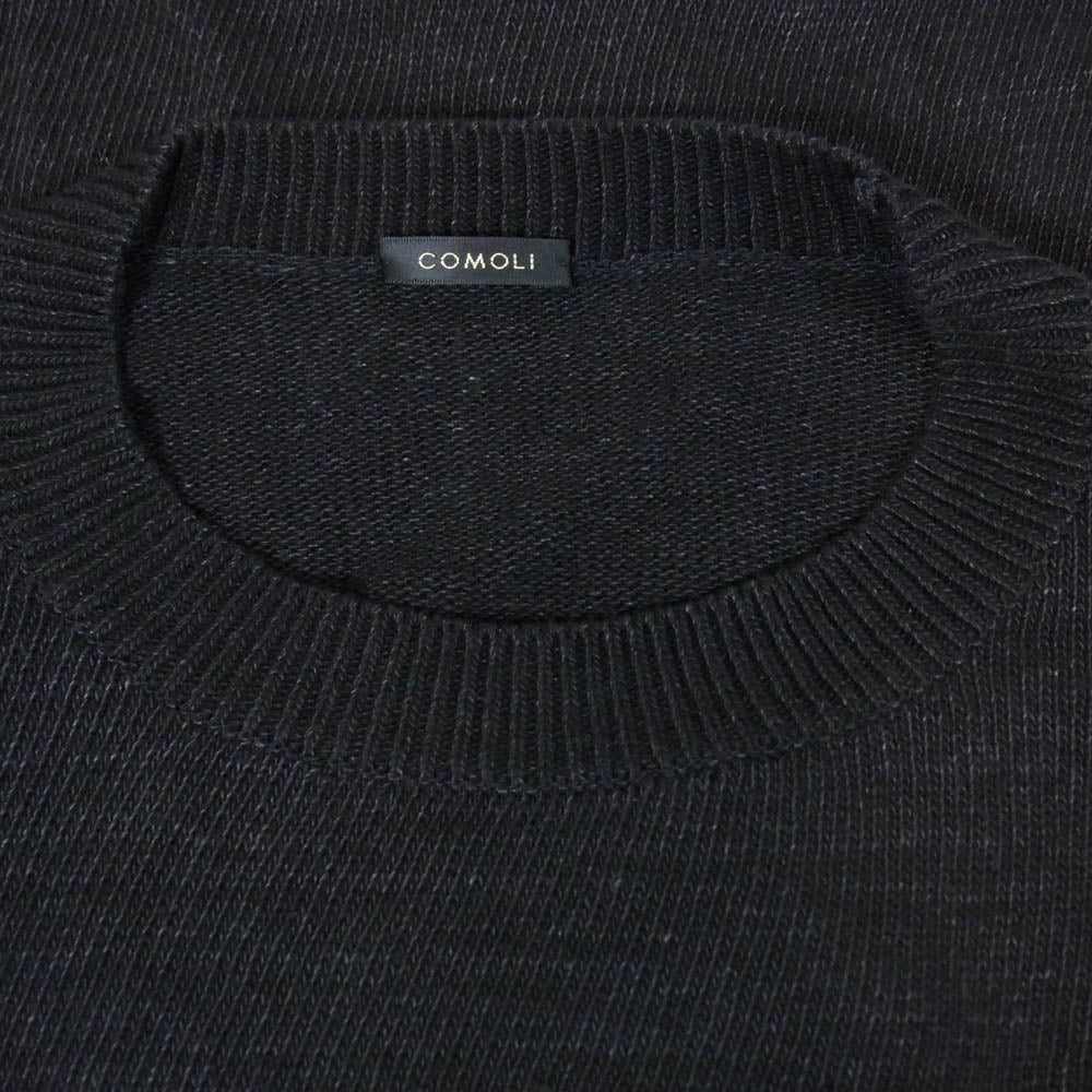 COMOLI コモリ 26SS D01-06007 8G コットン クルーネック ニット ブラック系 3【中古】