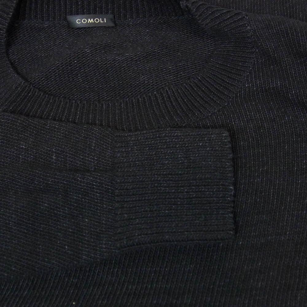 COMOLI コモリ 26SS D01-06007 8G コットン クルーネック ニット ブラック系 3【中古】