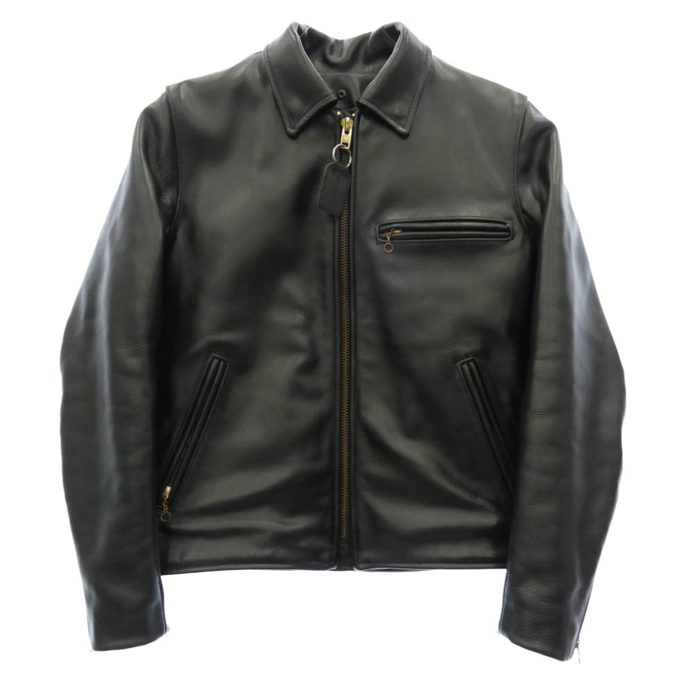 VANSON バンソン USA製 9D SINGLE RIDERS JACKET襟付き シングル ライダース ジャケット ブラック系 40【中古】