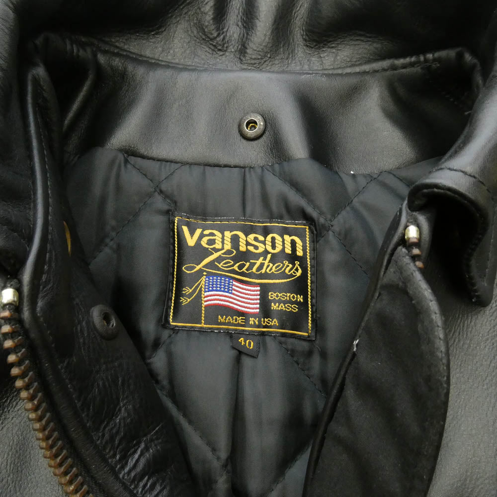 VANSON バンソン USA製 9D SINGLE RIDERS JACKET襟付き シングル ライダース ジャケット ブラック系 40【中古】