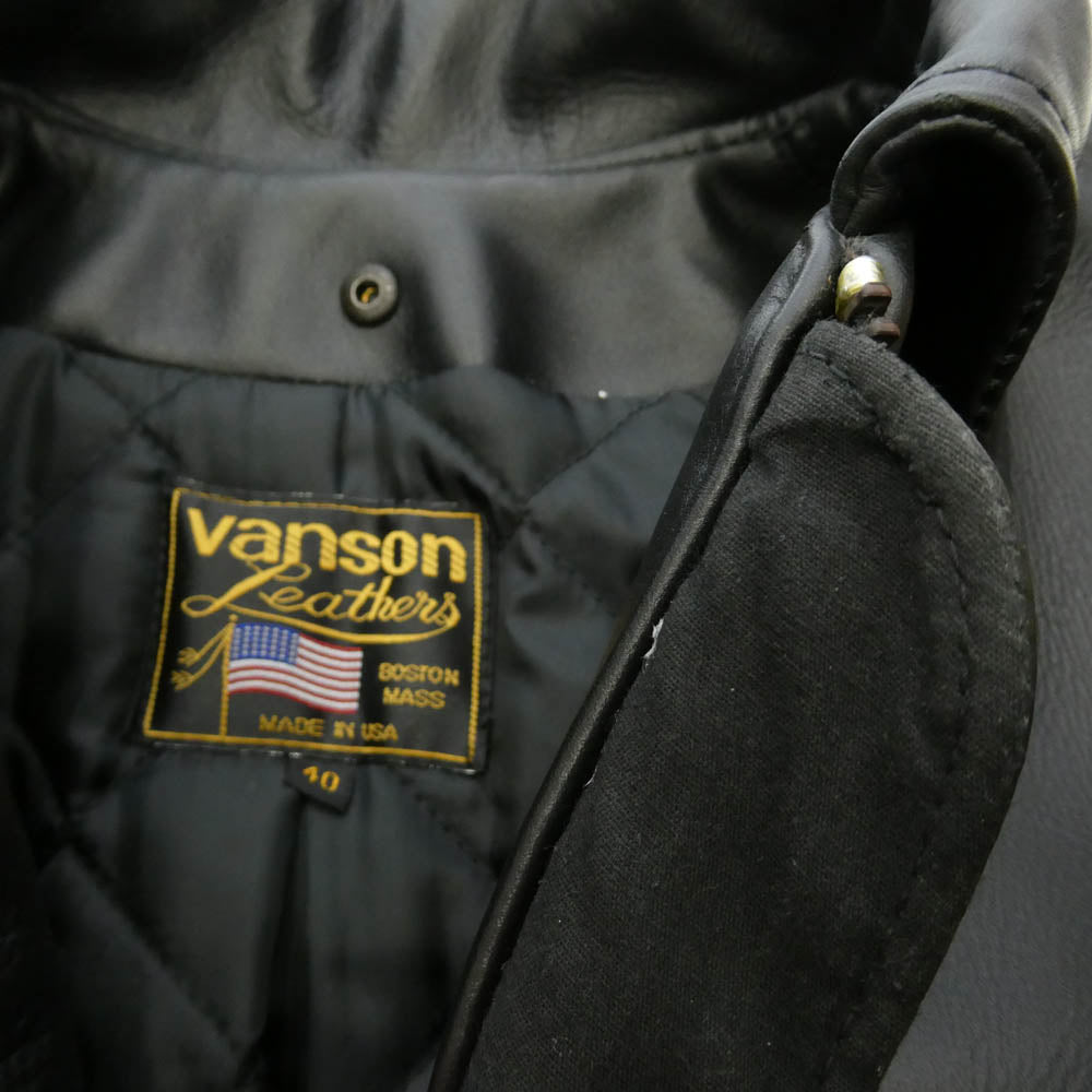 VANSON バンソン USA製 9D SINGLE RIDERS JACKET襟付き シングル ライダース ジャケット ブラック系 40【中古】