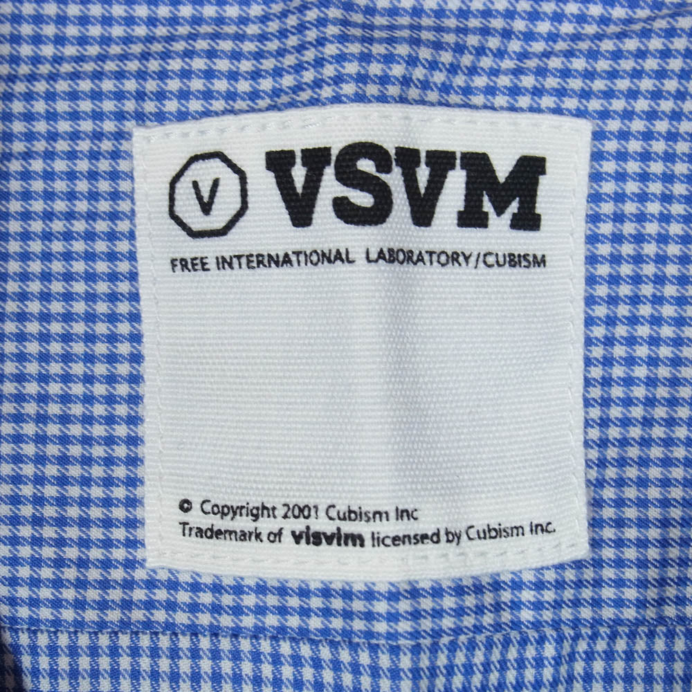 VISVIM ビズビム レギュラーカラー ノーカラー 切替 2WAY 半袖 シャツ ブルー系 M【中古】