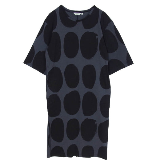 marimekko マリメッコ RANDI KOPPELO 総柄 半袖 ワンピース ダークグレー系 S【中古】