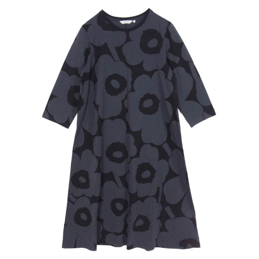 marimekko マリメッコ LEHTOKIELO UNIKKO ウニッコ 半袖ワンピース ダークグレー系 M【中古】