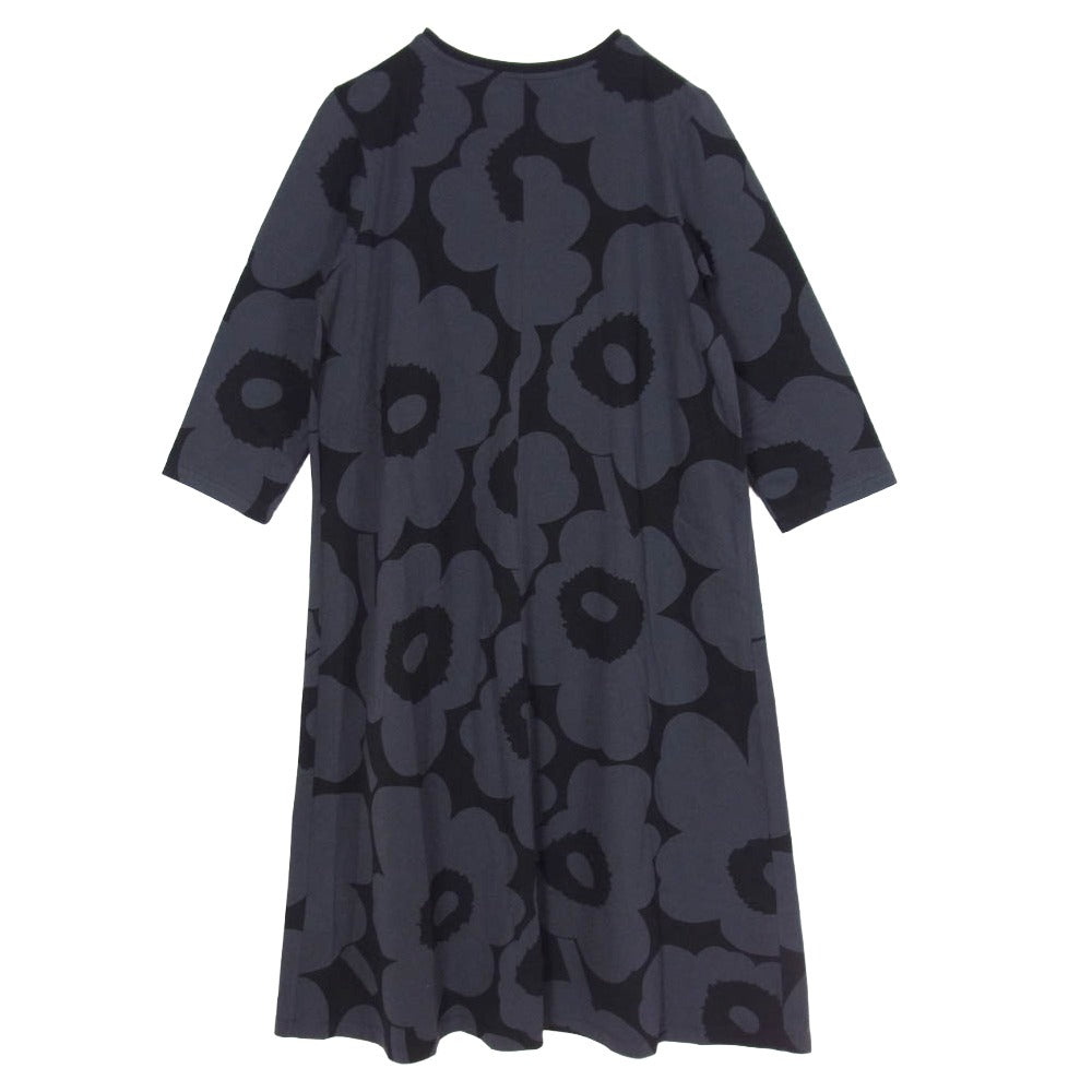 marimekko マリメッコ LEHTOKIELO UNIKKO ウニッコ 半袖ワンピース ダークグレー系 M【中古】