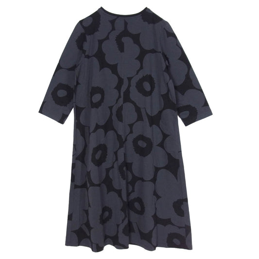 marimekko マリメッコ LEHTOKIELO UNIKKO ウニッコ 半袖ワンピース ダークグレー系 M【中古】