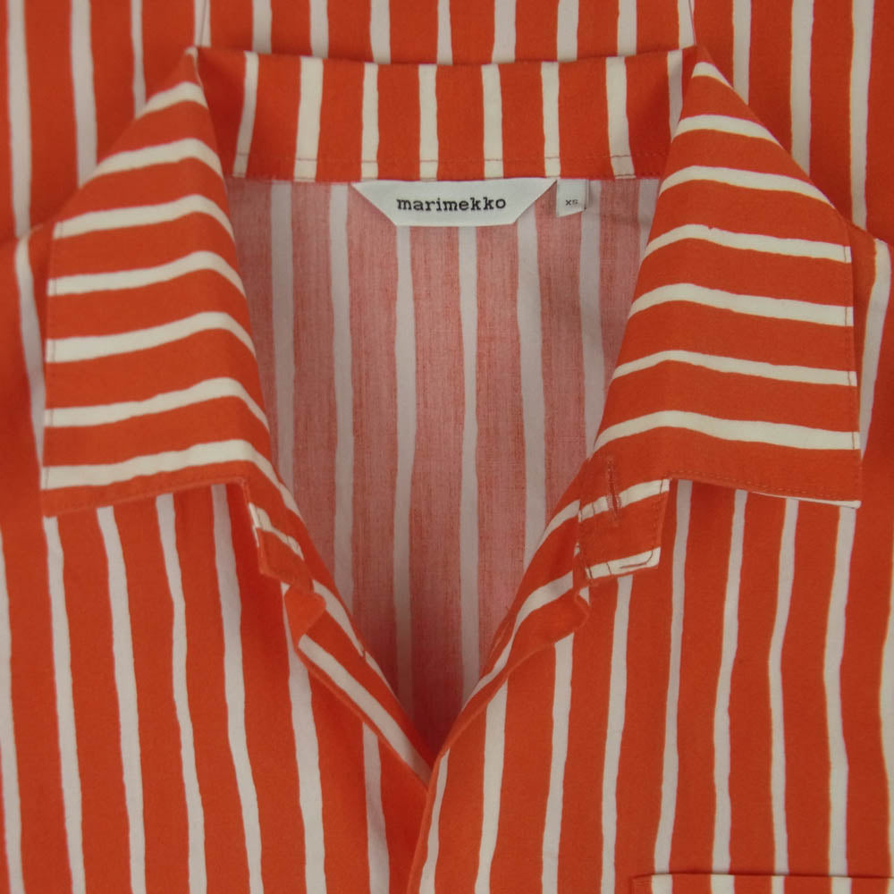 marimekko マリメッコ JOKAPOIKA ヨカポイカ 2017 ストライプ 長袖 シャツ オレンジ系 ホワイト系 朱色系 XS【中古】