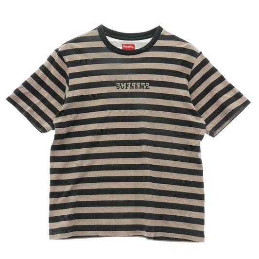 Supreme シュプリーム 22SS Reverse Stripe S/S Top リバースストライプ 半袖 ボーダー ロゴ Tシャツ カットソー ブラック系 ブラウン系 S【中古】