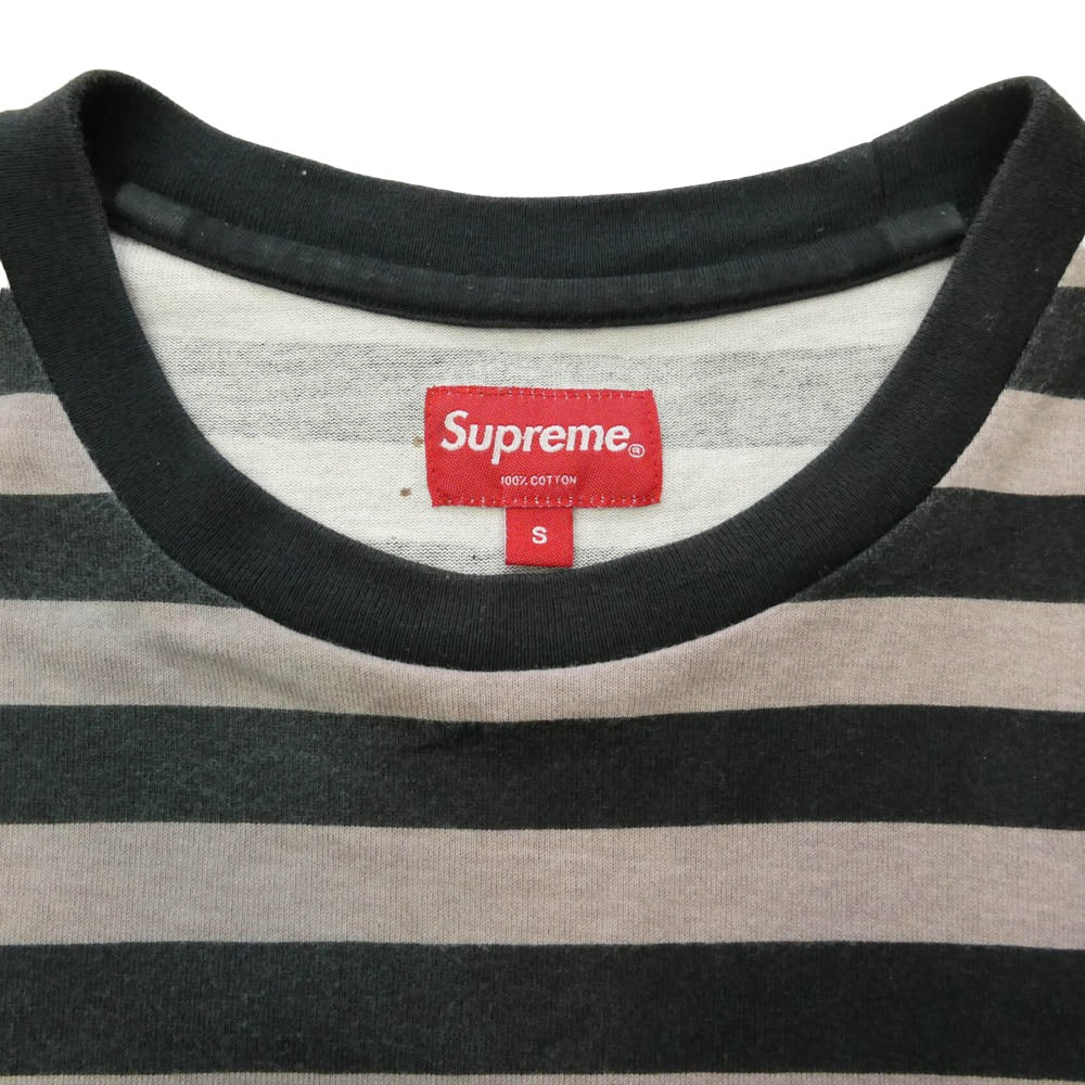 Supreme シュプリーム 22SS Reverse Stripe S/S Top リバースストライプ 半袖 ボーダー ロゴ Tシャツ カットソー ブラック系 ブラウン系 S【中古】