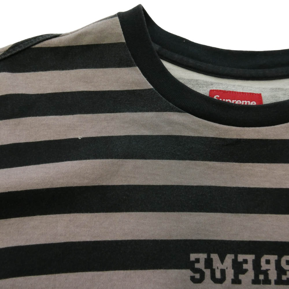 Supreme シュプリーム 22SS Reverse Stripe S/S Top リバースストライプ 半袖 ボーダー ロゴ Tシャツ カットソー ブラック系 ブラウン系 S【中古】