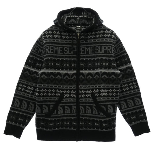 Supreme シュプリーム 22AW NT522121 × THE NORTH FACE Zip Up Hooded Sweater ジップアップ フーデッド ノルディック柄 セーター ニット パーカー ブラック系 L【中古】