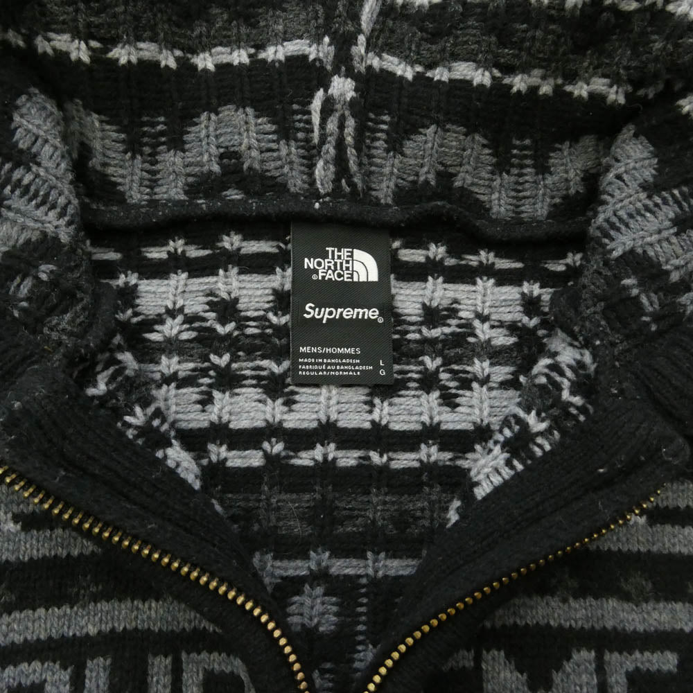 Supreme シュプリーム 22AW NT522121 × THE NORTH FACE Zip Up Hooded Sweater ジップアップ フーデッド ノルディック柄 セーター ニット パーカー ブラック系 L【中古】
