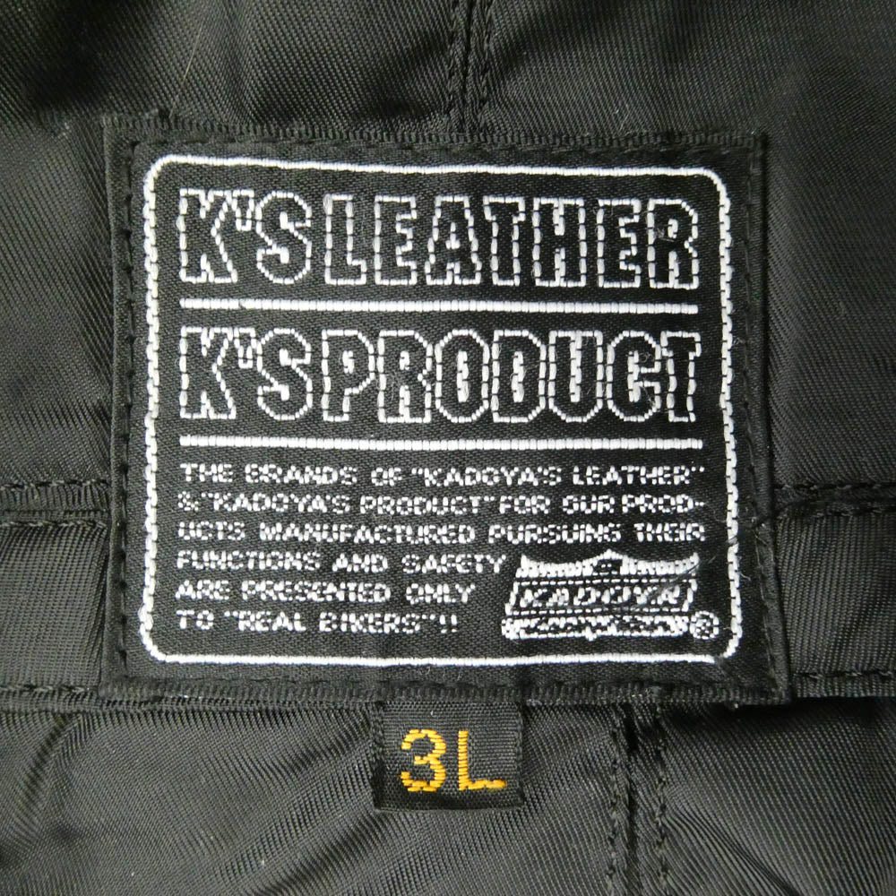 KADOYA カドヤ KPXVS1-006 K'S LEATHER＆K'S PRODUCT レザー シングル ライダース ジャケット ブラック系 XXXL【中古】