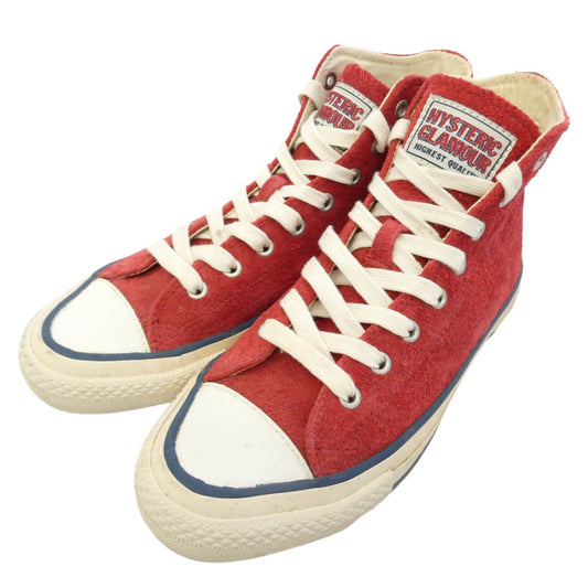HYSTERIC GLAMOUR ヒステリックグラマー ロゴ スエード ハイカット スニーカー レッド系 6【中古】