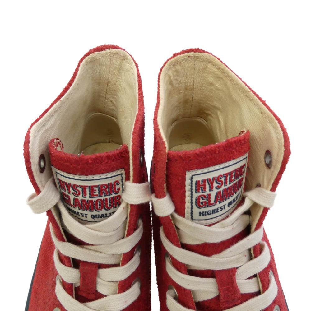 HYSTERIC GLAMOUR ヒステリックグラマー ロゴ スエード ハイカット スニーカー レッド系 6【中古】
