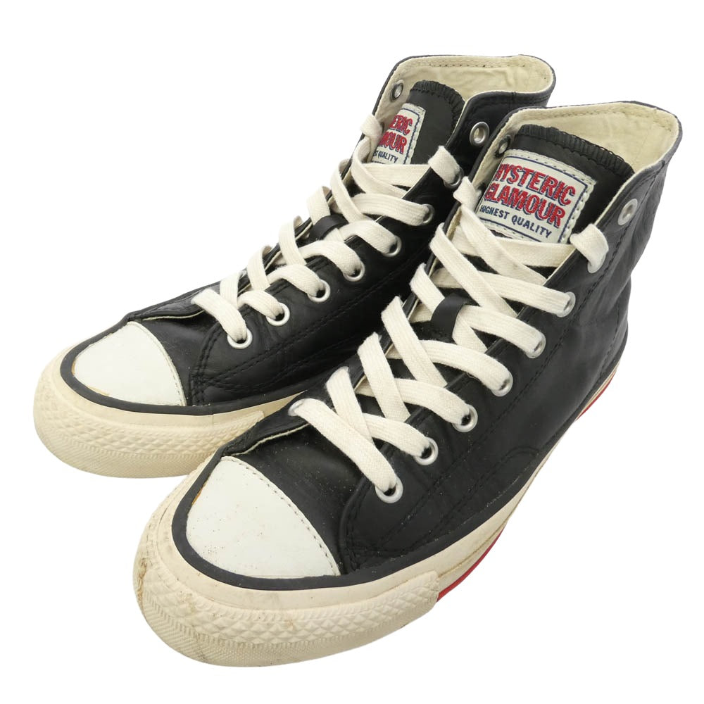HYSTERIC GLAMOUR ヒステリックグラマー ロゴ レザー ハイカット スニーカー ブラック系 6【中古】