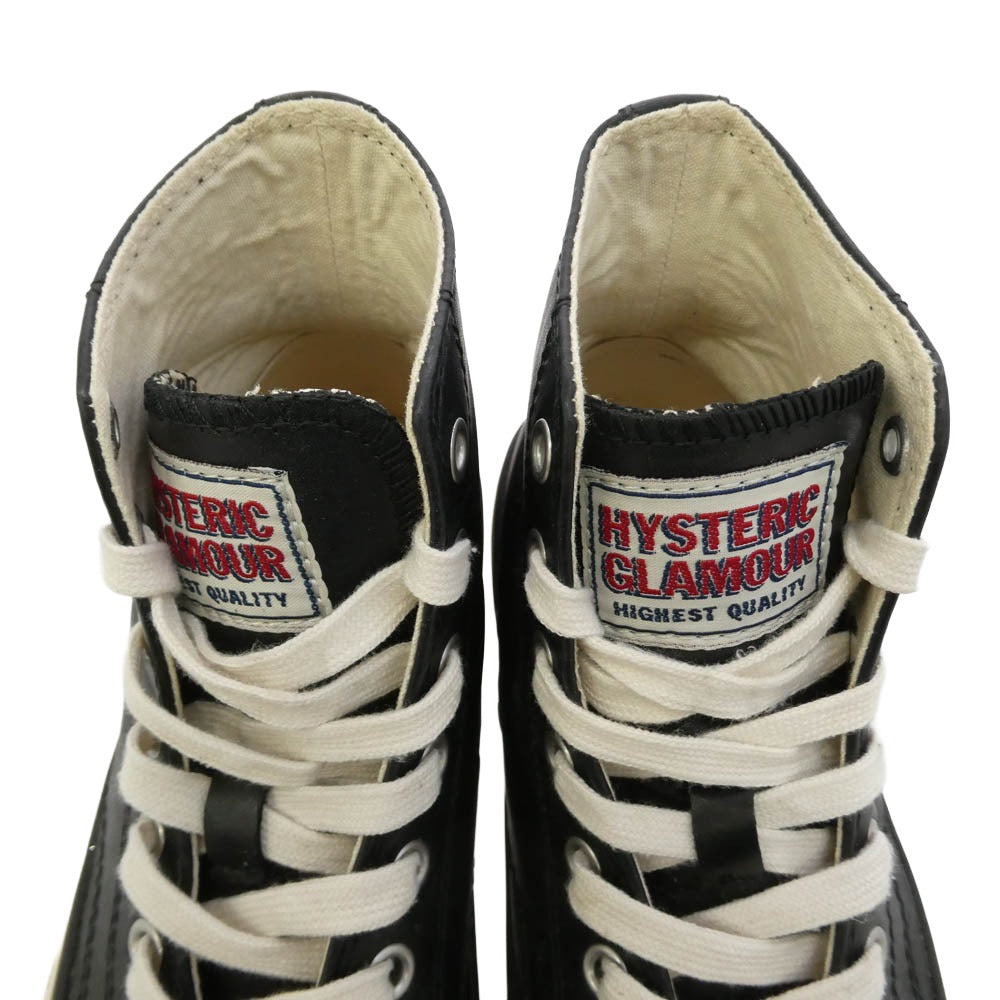 HYSTERIC GLAMOUR ヒステリックグラマー ロゴ レザー ハイカット スニーカー ブラック系 6【中古】