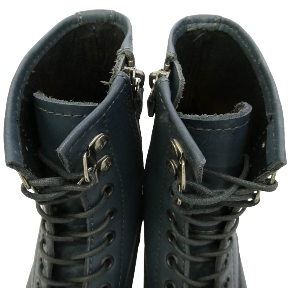 HYSTERIC GLAMOUR ヒステリックグラマー 0114QS031 ロゴ型押し サイドジップ レースアップ レザー ブーツ ブラック系 6【中古】