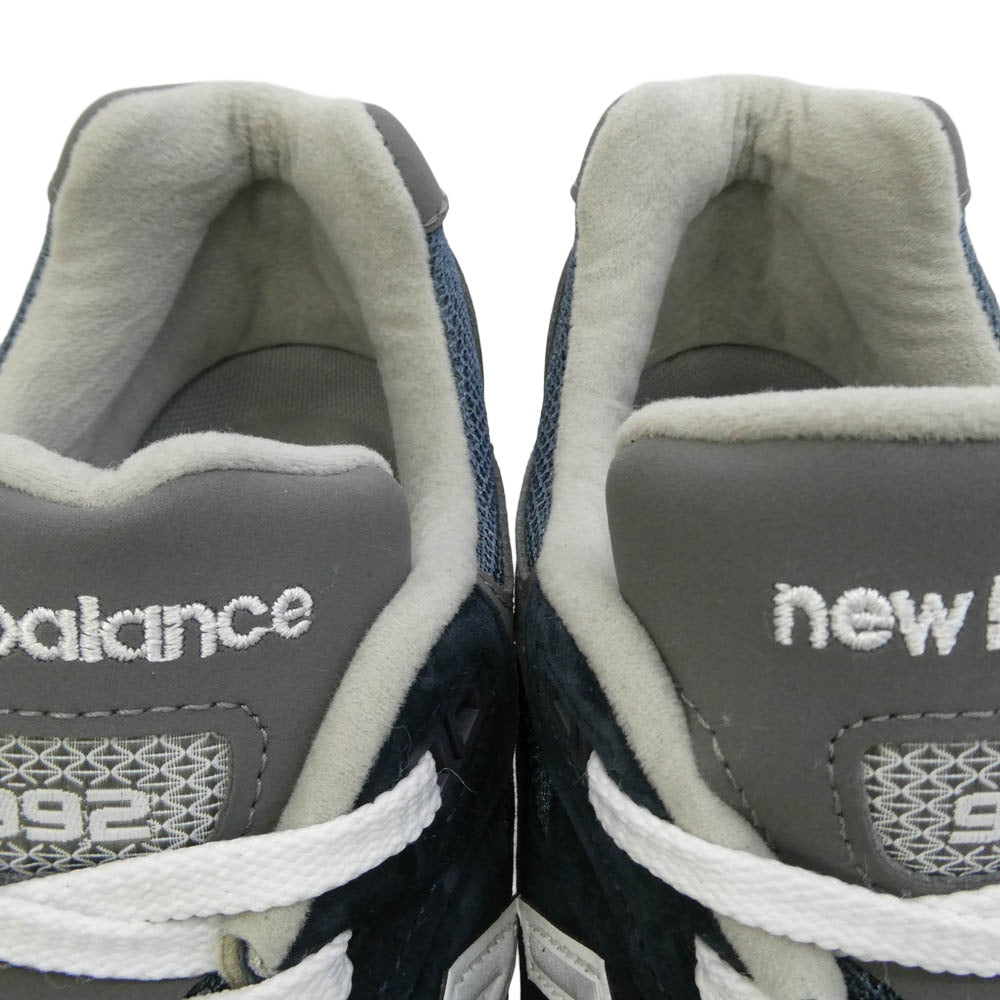 NEW BALANCE ニューバランス U992NY MADE in USA 992 Navy ネイビー スエード メッシュ スニーカー ネイビー系 グレー系 26cm【中古】