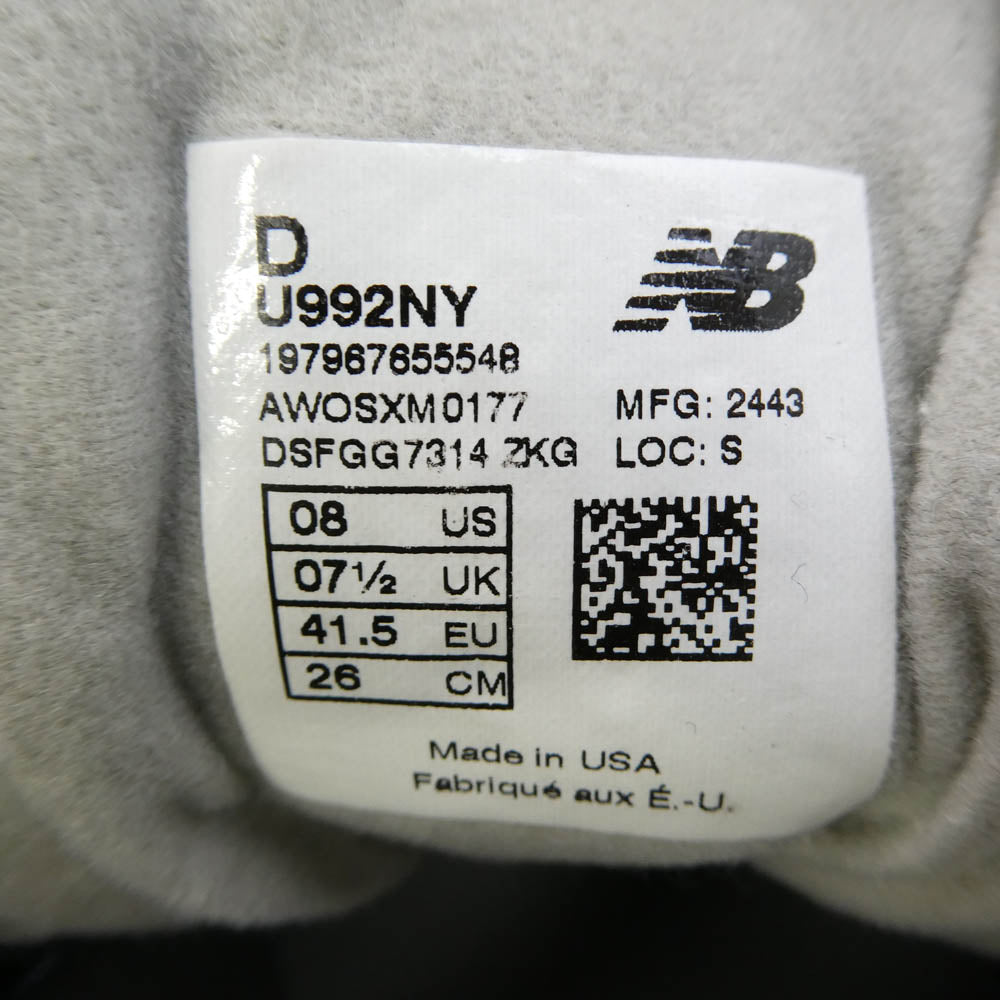NEW BALANCE ニューバランス U992NY MADE in USA 992 Navy ネイビー スエード メッシュ スニーカー ネイビー系 グレー系 26cm【中古】