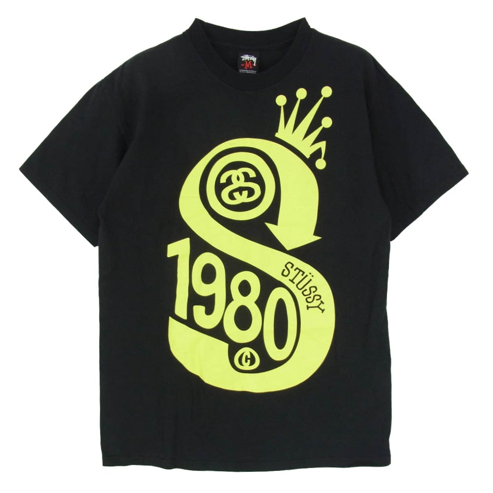 STUSSY ステューシー 90s メキシコ製 黒タグ クラウンSロゴプリント 半袖 Tシャツ ブラック系 M【中古】