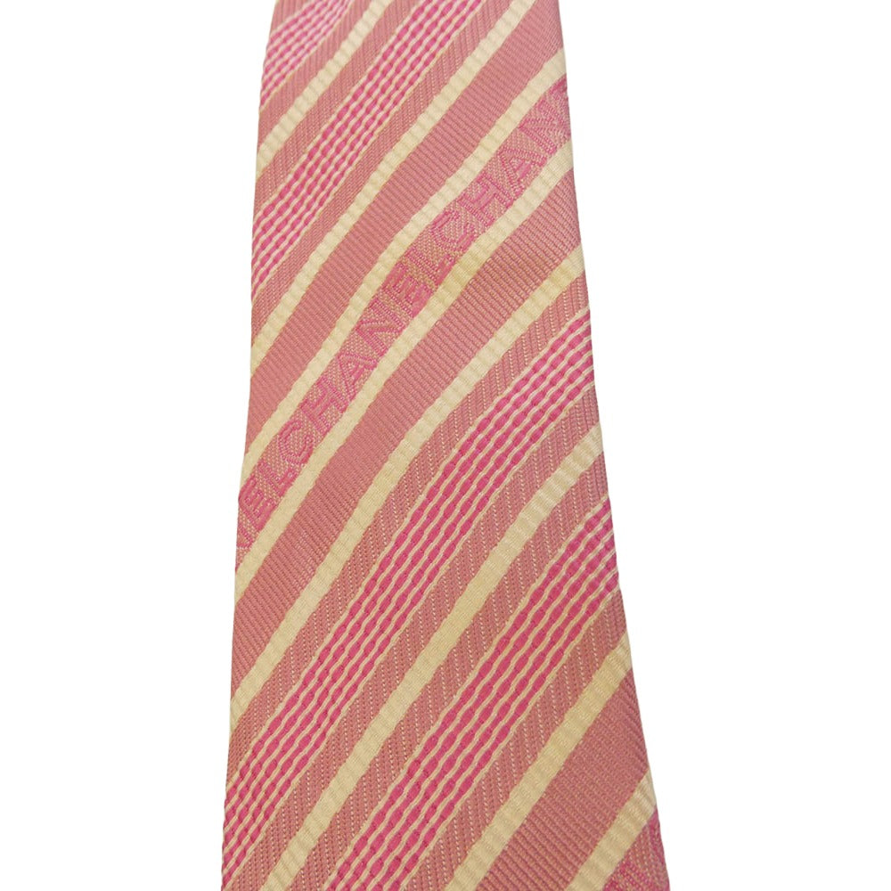 CHANEL シャネル ストライプ ロゴ ネクタイ ピンク系 アイボリー系【中古】