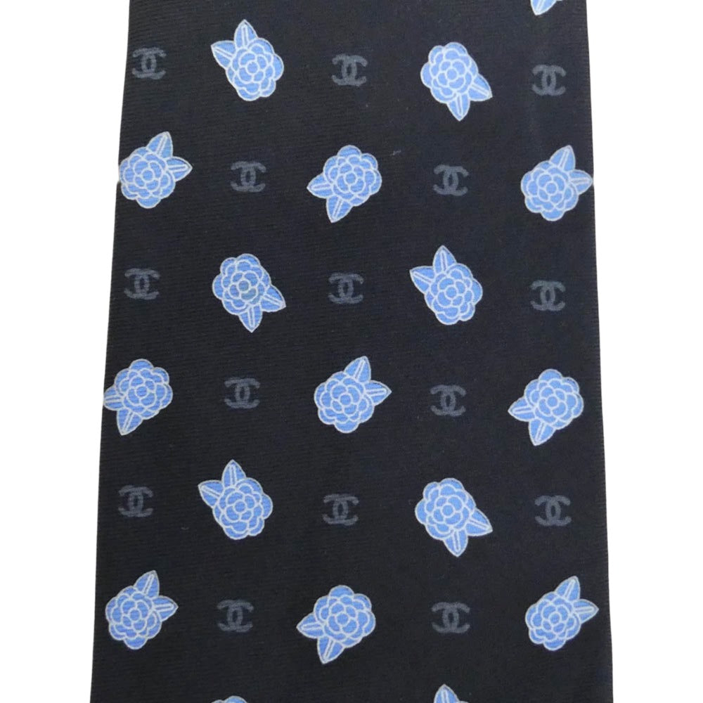 CHANEL シャネル ココマーク カメリア ネクタイ ブラック系 ブルー系【中古】