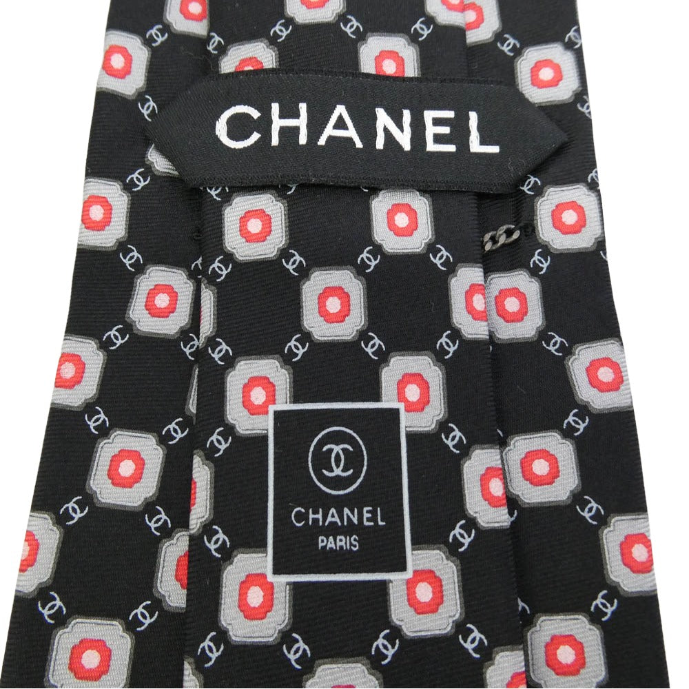 CHANEL シャネル 総柄 ココマーク ネクタイ ブラック系 レッド系【中古】