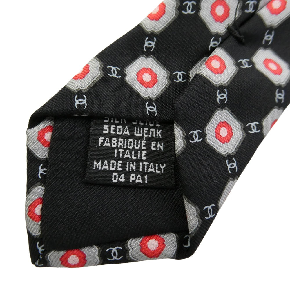 CHANEL シャネル 総柄 ココマーク ネクタイ ブラック系 レッド系【中古】