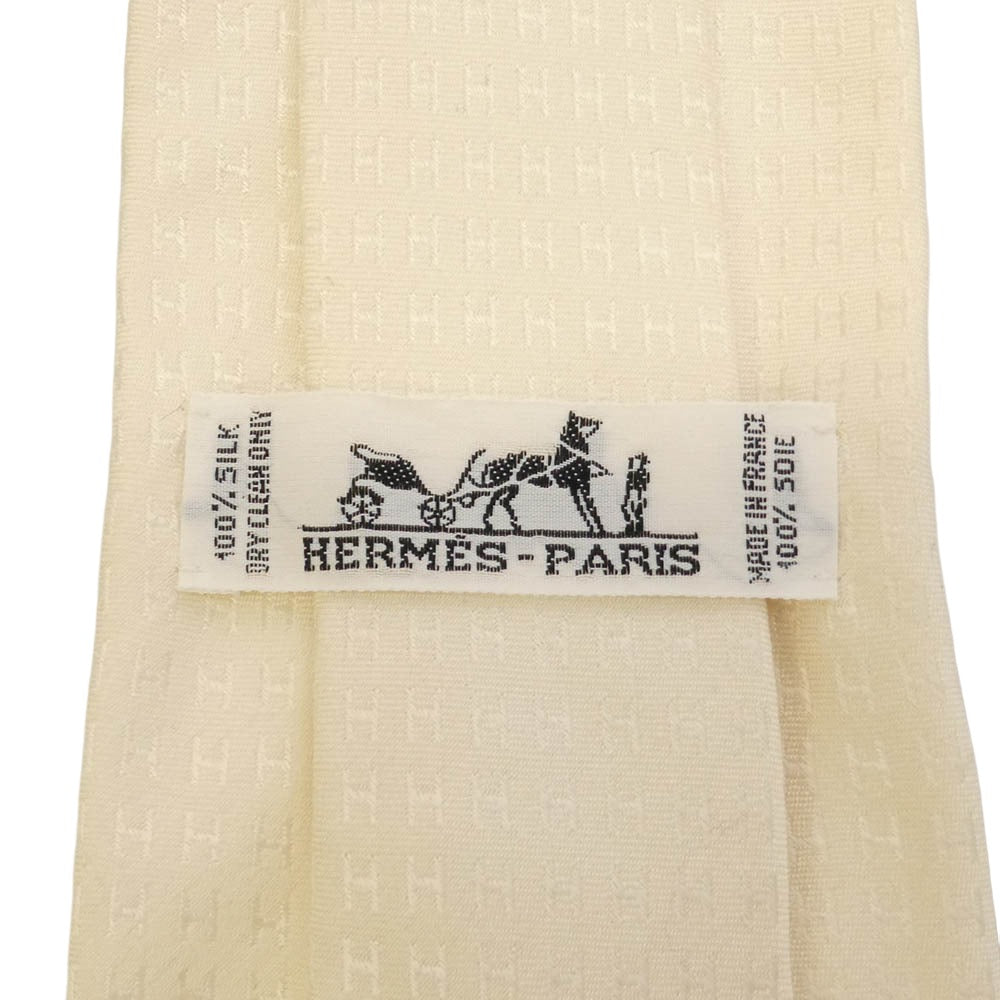 HERMES エルメス ファソネ Hロゴ 総柄 シルク ネクタイ ホワイト系 アイボリー系【中古】