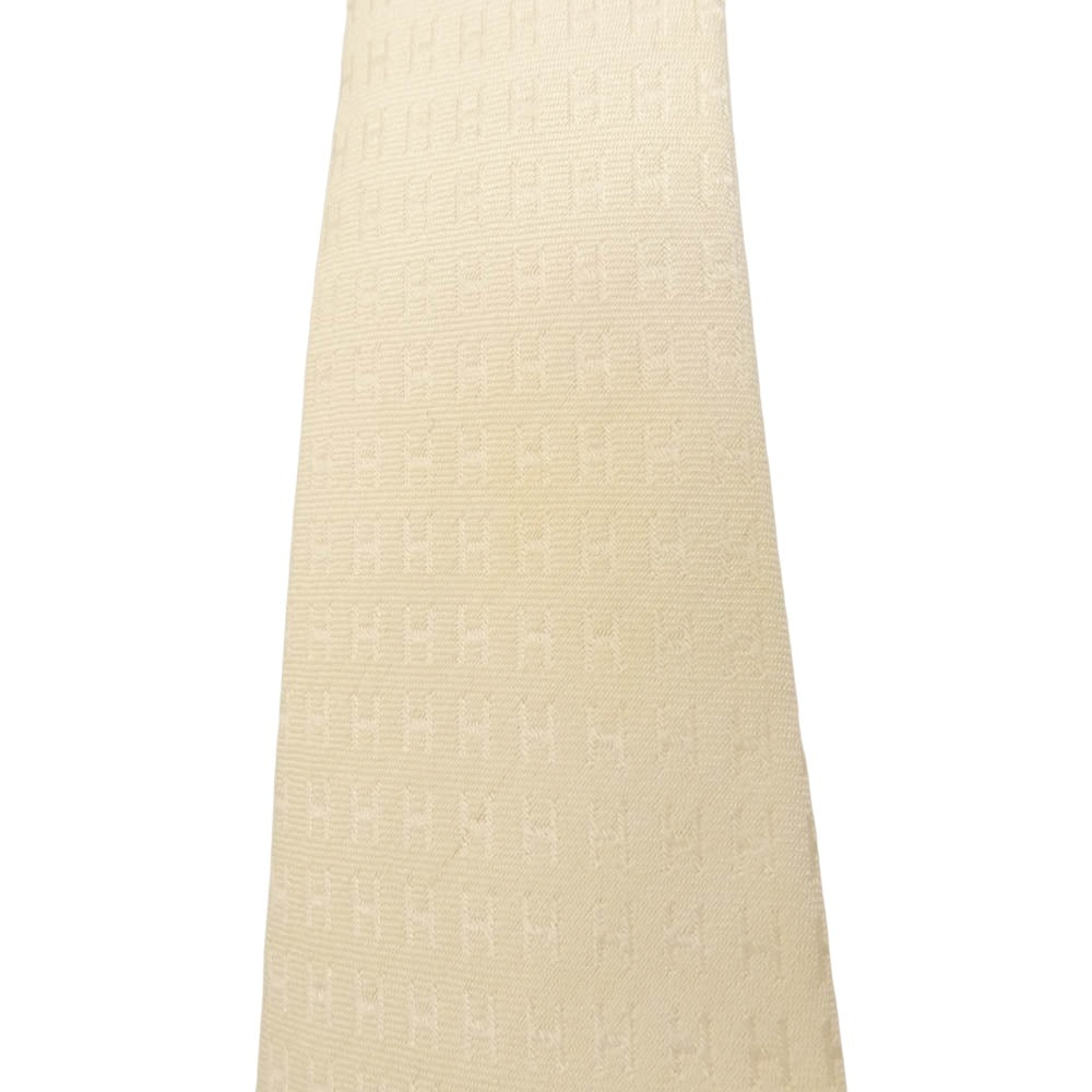 HERMES エルメス ファソネ Hロゴ 総柄 シルク ネクタイ ホワイト系 アイボリー系【中古】
