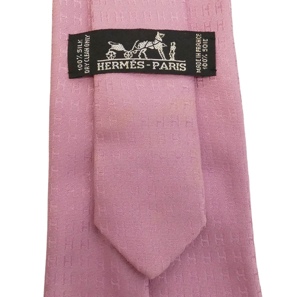 HERMES エルメス ファソネ Hロゴ 総柄 シルク ネクタイ ピンク系【中古】