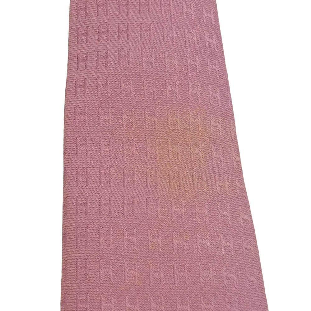 HERMES エルメス ファソネ Hロゴ 総柄 シルク ネクタイ ピンク系【中古】