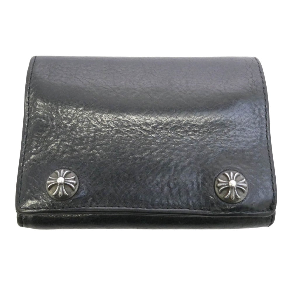 CHROME HEARTS クロムハーツ（原本無） 3FOLD 3フォールド クロスボール レザー ウォレット 三つ折り財布 ブラック系【中古】